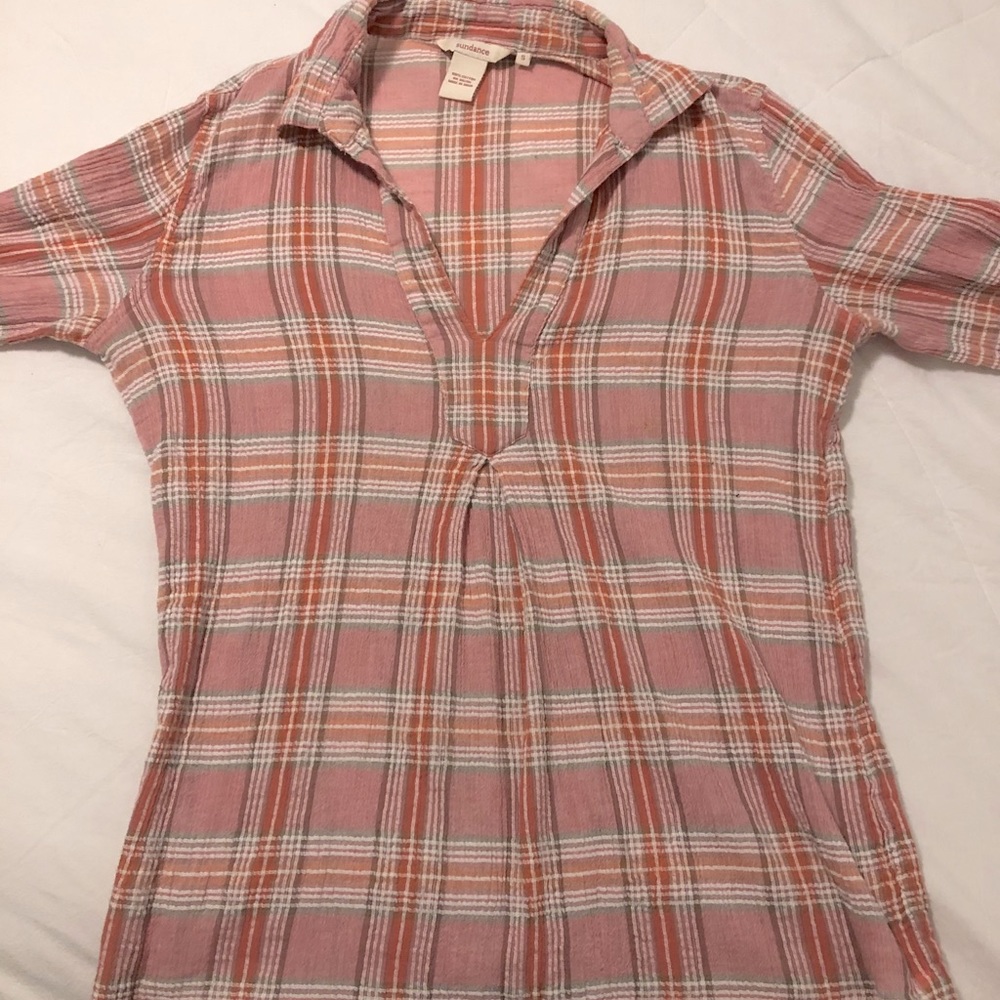 Sundance Molly Plaid Pullover in Peach and Pink